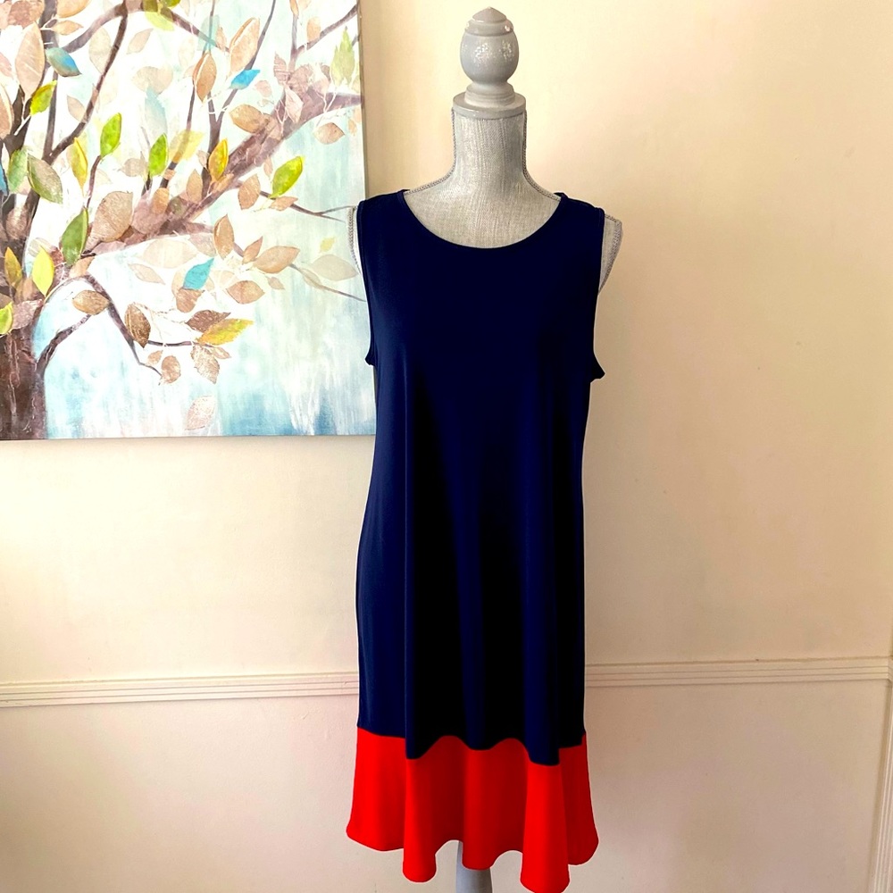 COLDWATER CREEK 💙NAVY BLUE & RED❤️ CASUAL SLEEVELESS  SLIP ON DRESS SIZE MEDIUM